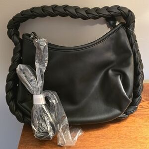 Elegant Black Braided Handle Women's Bag-Vegan Leather